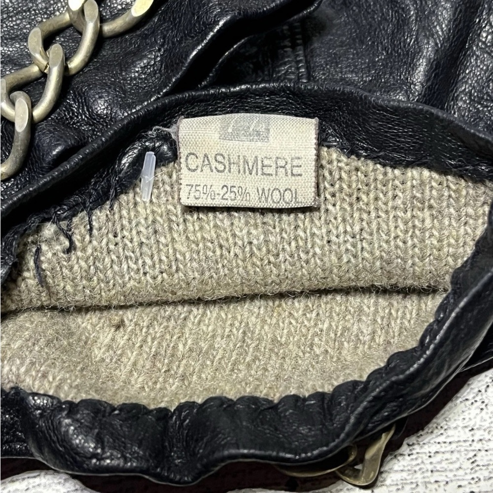 Pompei Italy Black Leather Cashmere Wool Lining Men’s Gloves Size 7 1/2 - Picture 2 of 3